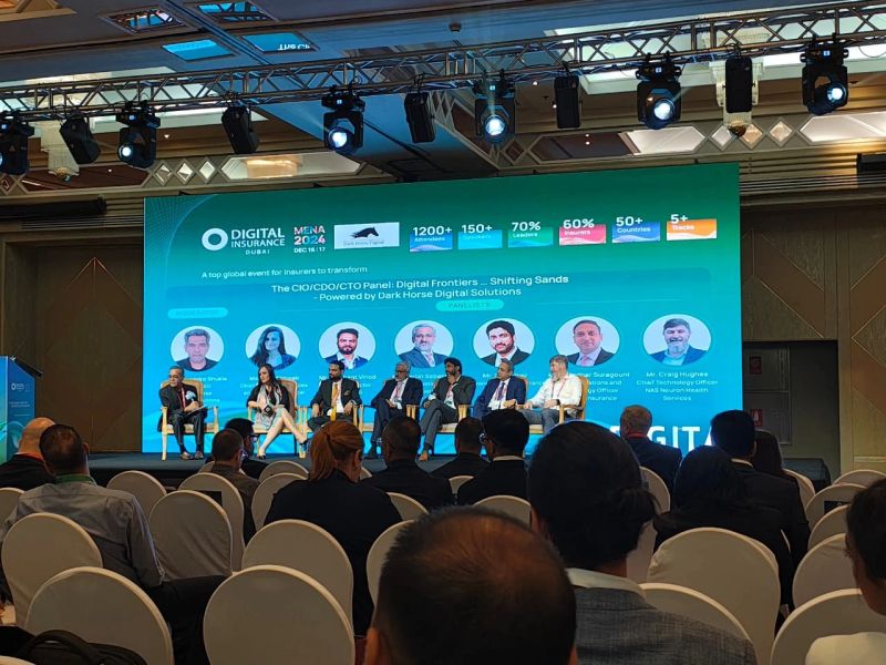 Panel discussion at Digital Insurance MENA 2024 in Dubai, featuring industry leaders exploring digital transformation in insurance across the Middle East and North Africa region.