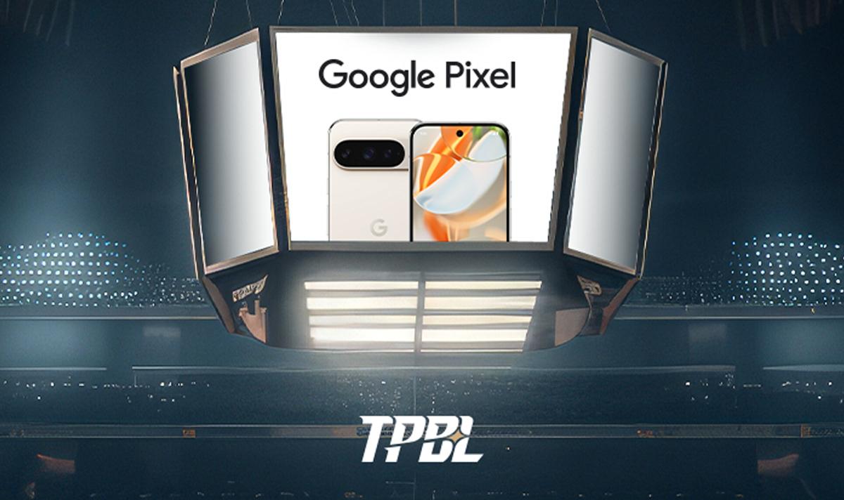 Promotional banner for the TPBL Google Pixel Rookie of the Year award featuring bold white text in English and Chinese against a dynamic gold and black background.